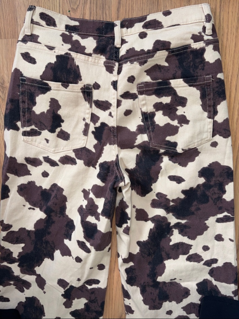 Oat New York Cream and Dark Brown Cowprint Wide Leg Jeans - Picture 6 of 7